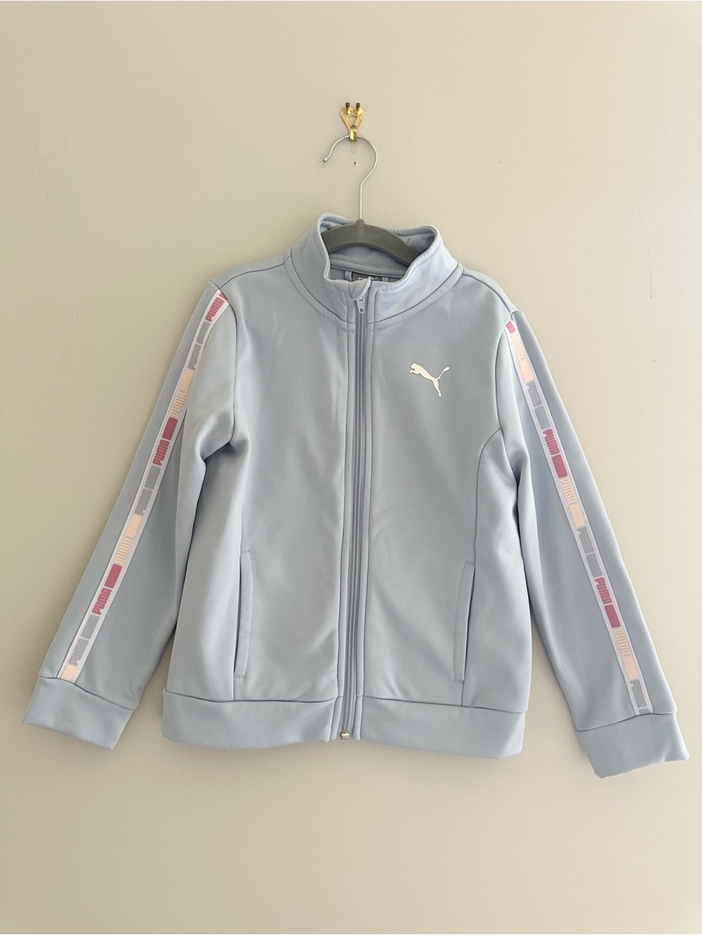 PUMA Girls Full Zip Track Jacket, Size 6, Light Blue/Pink